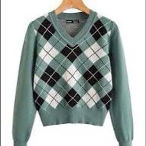 green argyle sweater